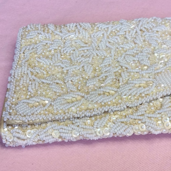 FINAL SALE PRICE Fully Beaded Handmade Ivory Evening Clutch - Picture 2 of 7